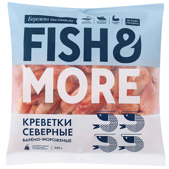 Fish&More Креветки Северные варено-мороженые в панцире, 500 г